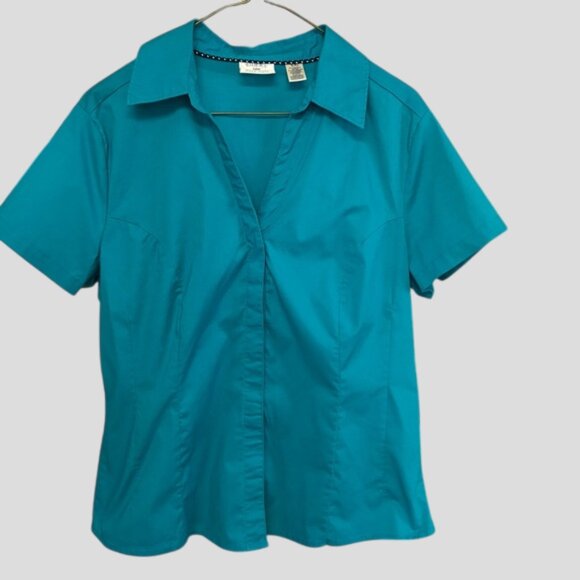Riders By Lee Turquoise Short Sleeve Buttons Down Fitted Stretch Shirt - Picture 3 of 8